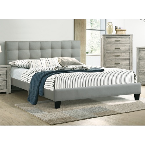 Contemporary 1pc Full Size Bed Grey Polyfiber Tufted Headboard Platform Bedframe Bedroom Furniture - Light Gray - MDF,Particle Board,Rubber Wood,Wood - Foam - Modern,Transitional - Bed Frame - Box Spring Not Required - Rubberwood - Wood