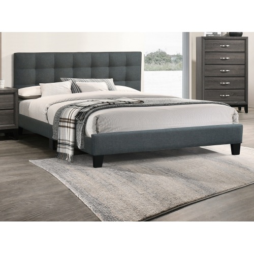 Modern 1pc California king Size Bed Charcoal Polyfiber Tufted Headboard Platform Bedframe Bedroom Furniture - MDF,Particle Board,Rubber Wood,Wood - Foam - Modern,Transitional - Bed Frame - Box Spring Not Required - Rubberwood - Wood