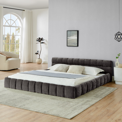 King size Upholstered Bed Frame with Thick Fabric, Chenille Fabric Grounded King Size Platform Bed with Headboard and Solid Frame. No Box Spring Needed-Dark Gray(88.5''*85.5''*24'') - Foam - Not Specified - Foam - Not Specified