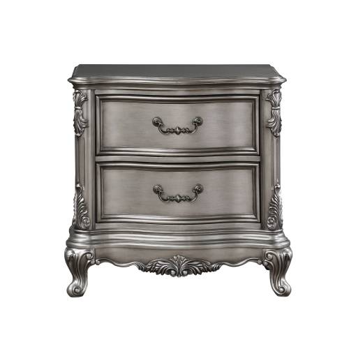 Ariadne Antique Platinum Finish NightStand - Antique Silver - Synthetic Wood