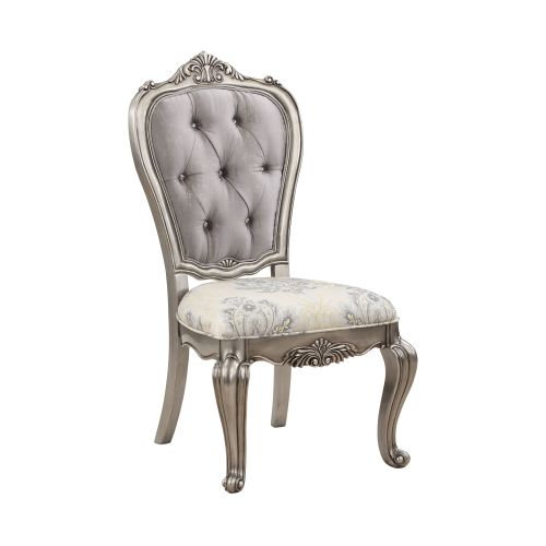 Ariadne Velvet & Antique Platinum Finish Side Chair (Set of 2) - Light Gray - Velvet,Wood