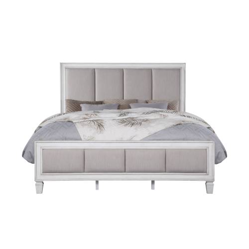 Katia Light Gray Linen, Rustic Gray & Weathered White Finish Queen Bed - Synthetic Wood