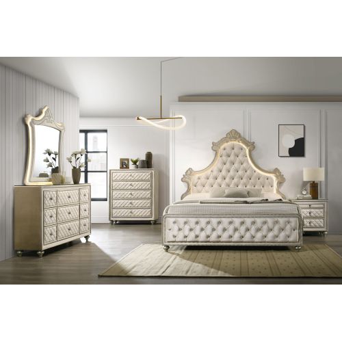 Lucienne Beige Velvet Queen Bed w/ LED Light