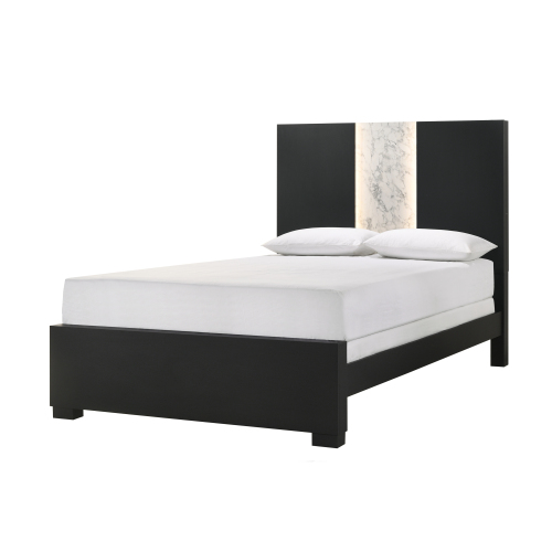Contemporary Queen Panel LED Light Headboard Bed 1pc Black White Finish Wooden Bedroom Furniture - Black,White - Bed Frame - Box Spring Required