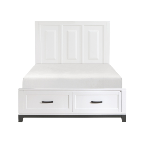 White Finish Queen Platform Bed with Storage Drawers Wooden Bedroom Furniture 1pc - Rustic,Transitional - Storage Included - Box Spring Not Required