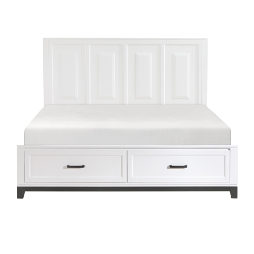 White Finish California King Platform Bed with Storage Drawers Wooden Bedroom Furniture 1pc - Rustic,Transitional - Storage Included - Box Spring Not Required
