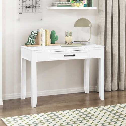 White Finish Writing Desk with Drawer Wooden Furniture 1pc - Rustic,Transitional - Not Specified - Not Specified - Not Specified - Not Specified - Not Specified - Not Specified - Rectangular - Writting Desk - Drawers