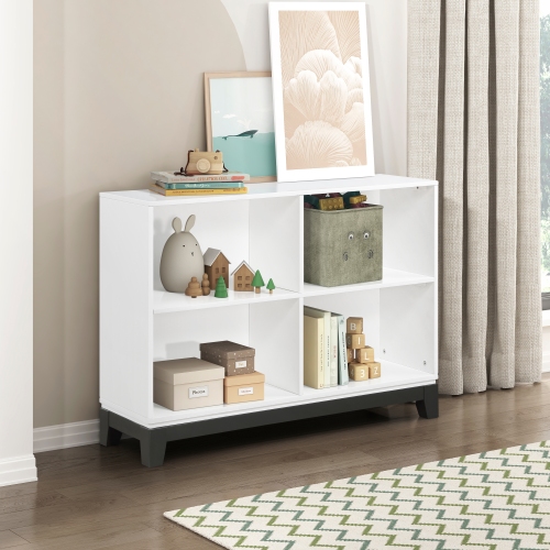 White Finish 4-Shelf Bookcase Wooden Furniture 1pc - Rustic,Transitional - Not Specified - Not Specified - Not Specified - Not Specified - Not Specified - Not Specified - Not Specified - Not Specified - Not Specified