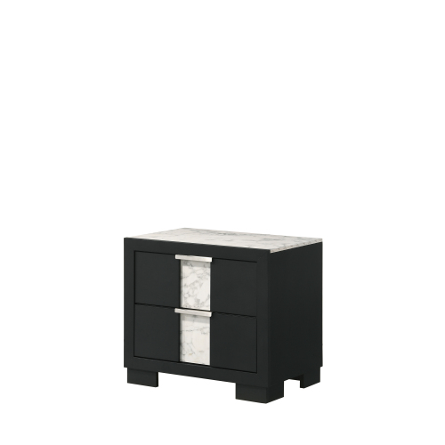 1pc Contemporary Black Finish Nightstand Two Drawers Metal knobs Black White Bedroom Wooden Furniture - 2 Drawers - Bedside Cabinet - Not Specified - Not Specified - Not Specified
