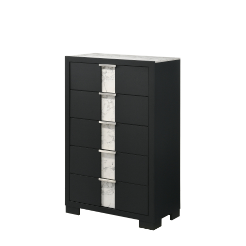 1pc Contemporary Black Finish Chest Five Drawers Metal knobs Black White Bedroom Wooden Furniture - Not Specified - Not Specified - Not Specified - Not Specified - Not Specified - Not Specified