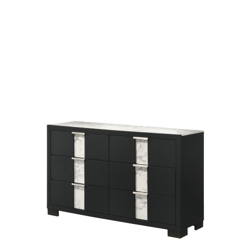 1pc Contemporary Dresser Six Drawers Metal knobs Black White Finish Bedroom Wooden Furniture - Not Specified - Not Specified - Not Specified - Not Specified - Not Specified - Not Specified