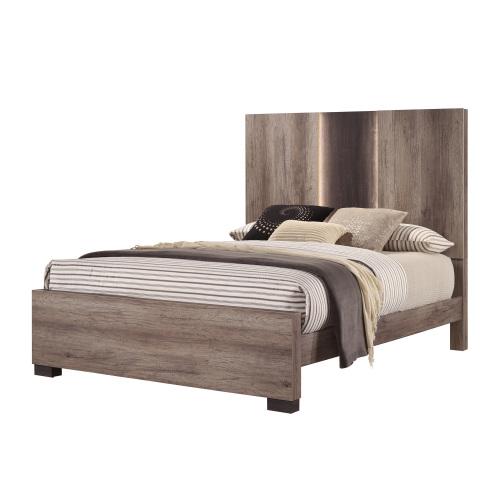 Contemporary King Panel LED Light Headboard Bed 1pc Brown Beige Gray Finish Wooden Bedroom Furniture - Not Specified - Not Specified - Not Specified - Bed Frame - Box Spring Required