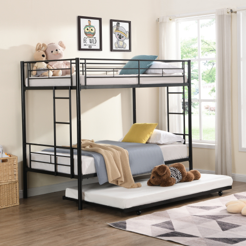 Twin Over Twin Metal Bunk Bed with trundle Black - Not Specified - Not Specified