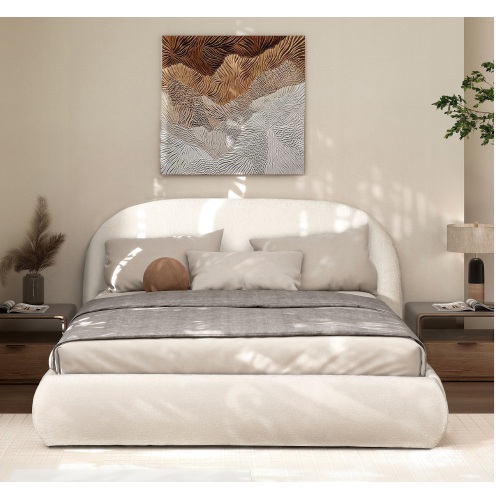 Archie Puffy Grounded Upholstered Platform Bed, Queen, Almond White - Chenille - Not Specified - Not Specified - Not Specified - Not Specified - Not Specified - Chenille