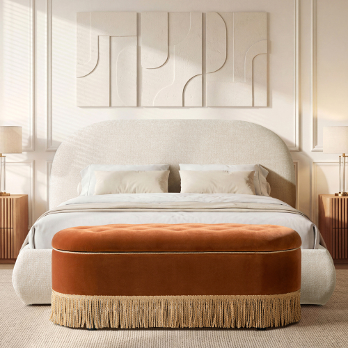 Archie Puffy Grounded Upholstered Platform Bed Queen, Oatmeal Light Beige Chenille - Not Specified - Not Specified - Not Specified - Not Specified