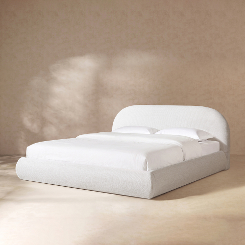 Archie Puffy Grounded Upholstered Platform Bed, King, Stone Light Beige Chenille - Foam - Not Specified - Not Specified - Not Specified - Not Specified - Not Specified