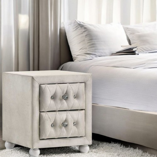 Reggie Beige Fabric Nightstand - Fabric,Synthetic Wood - Not Specified