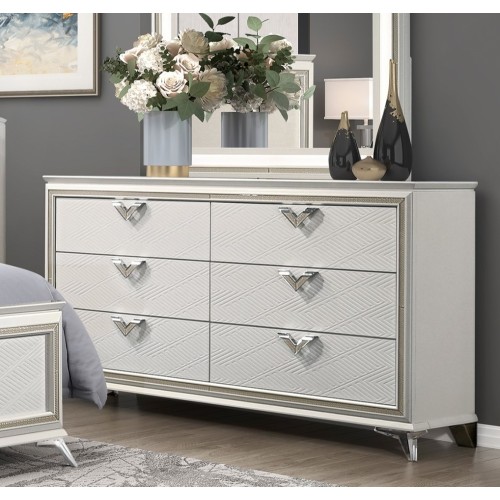 Antique White Finish Dresser of 6 Drawers Modern Luxury Bedroom Furniture 1pc - Wood - Luxury,Modern - Not Specified - Not Specified - Not Specified
