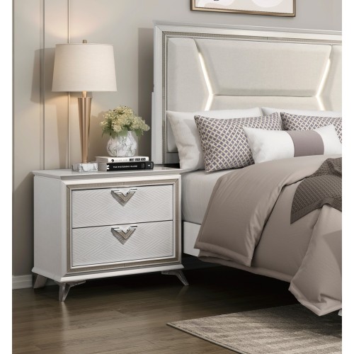 Antique White Finish Nightstand 2-Drawers Storage Modern Luxury Bedroom Furniture 1pc - Wood - Luxury,Modern - 2 Drawers - Not Specified - Not Specified