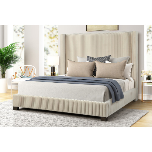 Queen Upholstered Bed in a Box Beige - Box Spring Required