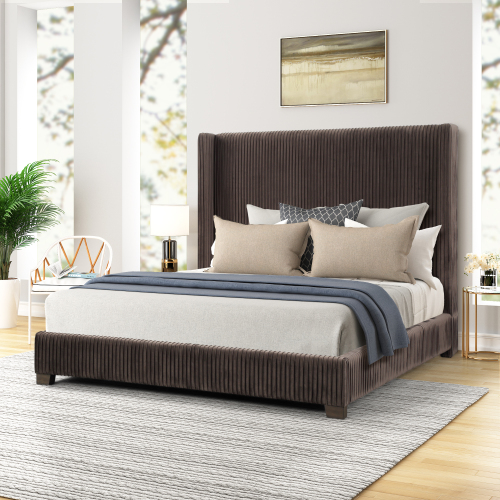 Queen Upholstered Bed In a Box Dark Brown - Box Spring Required