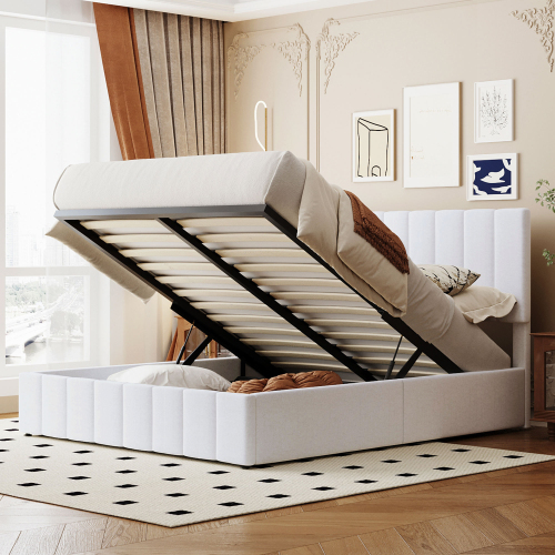Queen size Upholstered Platform bed with a Hydraulic Storage System - White(OLD SKU: LP000211AAK) - Not Specified