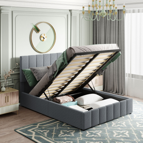 Full size Upholstered Platform bed with a Hydraulic Storage System - Gray(OLD SKU: LP000111AAE) - Not Specified