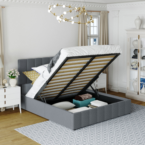 Queen size Upholstered Platform bed with a Hydraulic Storage System - Gray(OLD SKU: LP000211AAE) - Not Specified