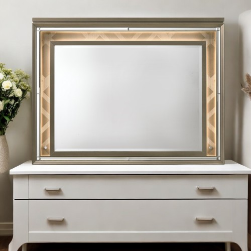 Skylar Dark Champagne Finish Mirror W/Led - Mirror,Synthetic Wood