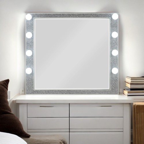 Sliverfluff Mirrored & Champagne Finish Mirror W/Light - Mirror,Synthetic Wood