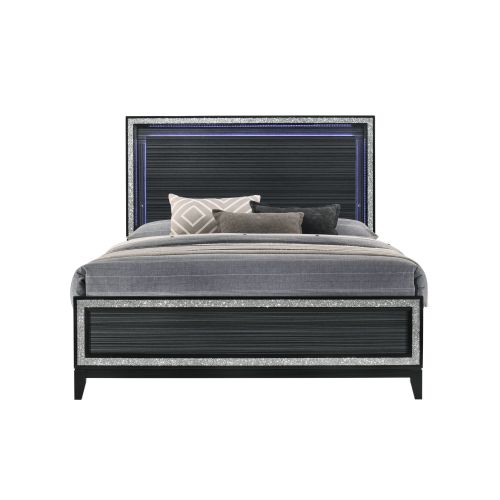 Haiden LED & Weathered Black Finish Queen Bed W/Led - Synthetic Wood