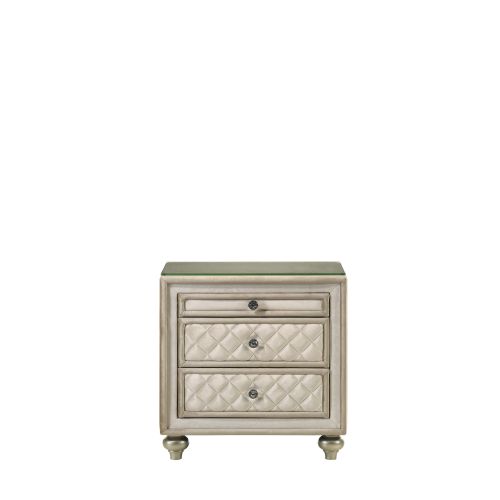 Lucienne Beige Velvet Nightstand - Synthetic Wood,Velvet