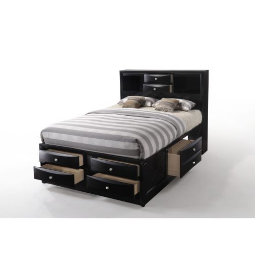 Ireland Black Finish Queen Bed W/Storage - Synthetic Wood