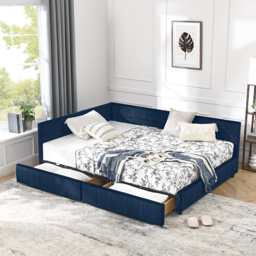 Full Size Storage Upholstered Tufted Bed Frame, Sofa Bed Frame with Comfortable Backrest and Armrests, Full Size Bed for Bedroom, Living Room,Velvet, DARK BLUE(80.5''*59''*29.5'') - Foam - Box Spring Not Required - Eucalyptus - Composite