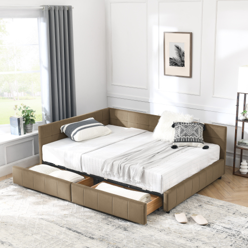 Full Size Storage Upholstered Tufted Bed Frame, Sofa Bed Frame with Comfortable Backrest and Armrests, Full Size Bed for Bedroom, Living Room,Velvet, BROWN(80.5''*59''*29.5'') - Foam - Box Spring Not Required - Eucalyptus - Composite