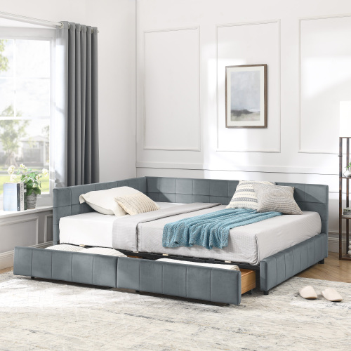 Full Size Storage Upholstered Tufted Bed Frame, Sofa Bed Frame with Comfortable Backrest and Armrests, Full Size Bed for Bedroom, Living Room,Velvet, GREY(80.5''*59''*29.5'') - Foam - Box Spring Not Required - Eucalyptus - Composite