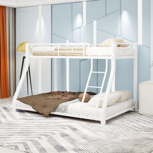 Metal Bunk Bed Twin Over Full Size with Removable Stairs, Heavy Duty Sturdy Frame with 12" Under-Bed Storage for Teen & Adults, Teens,White - Iron - Iron - American Design,Casual,Classic,Contemporary,Minimalist - Iron - Bedroom - Bed Frame - Box Spring Required - Not Specified