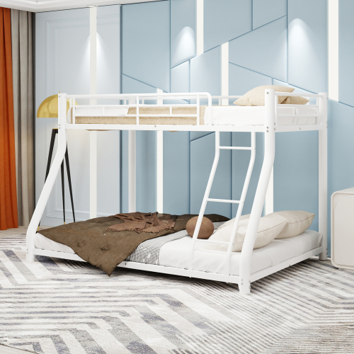 Metal Twin Over Full Bunk Bed - Durable Frame Design, Space-Saving with Multi-Purpose Use, Ideal for Kids or Adults, Fits Twin & Full Mattress, Classic White Finish - Iron,Metal - Iron - American Design,Casual,Classic,Contemporary - Iron - Bedroom - Bed Frame - Box Spring Required - Not Specified
