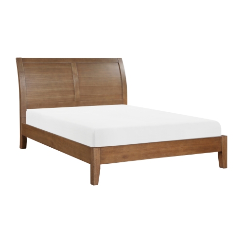 Transitional Bedroom Furniture 1pc Queen Platform Bed Light Brown Finish Sleigh Headboard - Wood - Box Spring Not Required - Wood