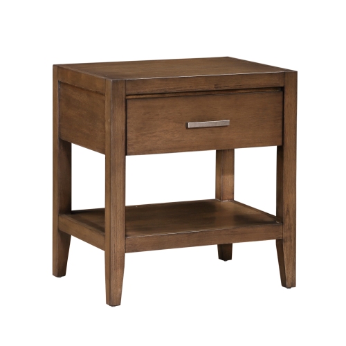 Transitional Bedroom Furniture 1pc Nightstand of Drawer and Open Shelf Light Brown Finish - Wood - Not Specified - Not Specified - Not Specified - 1 Drawer - Bedside Cabinet