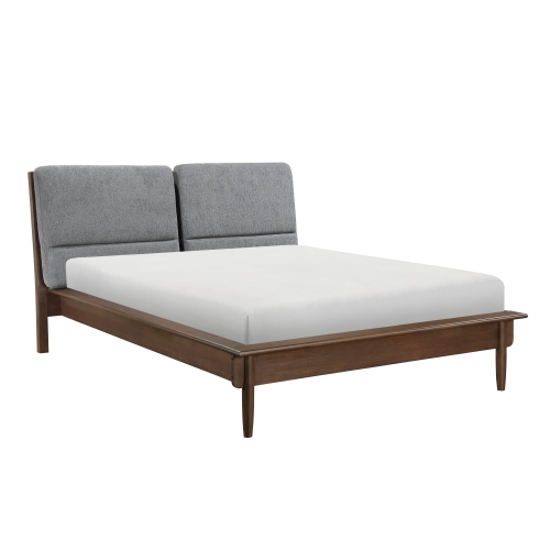 Walnut Finish Classic Eastern King Platform Bed Upholstered Headboard 1pc Mid-Century Modern Bedroom Furniture - Wood - Box Spring Not Required - Wood - Not Specified - Not Specified - Not Specified