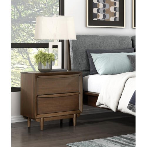 Classic Walnut Finish Nightstand of 2x Drawers and Charging Port Mid-Century Modern Bedroom Furniture 1pc - Wood - Not Specified - Not Specified - Not Specified - 2 Drawers - USB Port - Bedside Cabinet