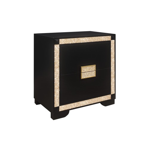 LIVELY BLACK/GOLD NIGHTSTAND - Solid Wood+MDF - Solid Wood+MDF - Contemporary - Bedroom - Rubberwood - Solid Wood - 2 Drawers - Dovetail Joints - Square - Not Specified - Not Specified - Not Specified - Not Specified - Not Specified - Not Specified - Not Specified