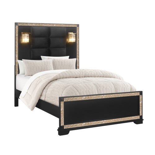 LIVELY BLACK/GOLD FULL BED WITH LAMPS - Solid Wood+MDF - Solid Wood+MDF - Contemporary - Bedroom - Rubberwood - Solid Wood - Not Specified - Not Specified - Not Specified - Not Specified - Bed Frame - Box Spring Required - Polyester - Not Specified - Not Specified - Not Specified