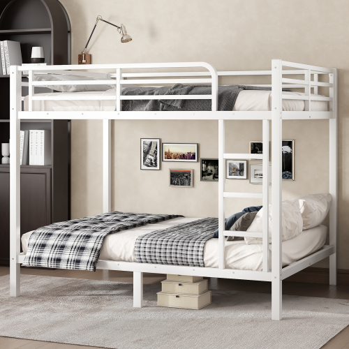 Metal Full over Full Bunk Bed for Teens and Adults,Space-Saving/Noise Reduced/No Box Spring Needed,White - Off White