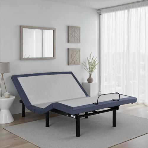 Twin Adjustable Bed Base with Massage and Head and Foot Position Adjustments - Blue-gray - Steel - Adjustable Bedbase - Box Spring Not Required