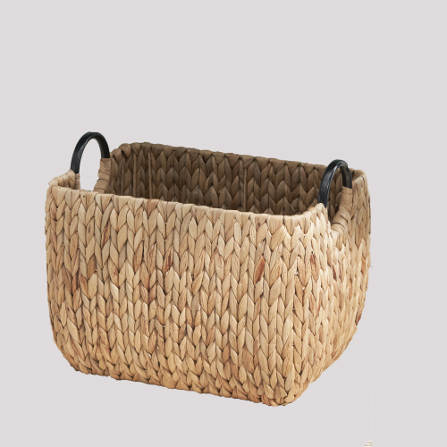 Ludmilla Rectangular Multi Purpose Water Hyacinth Woven Wicker Baskets with Handles - 16" x 12" x 13" - Natural Brown - For Towel, Toys, Magazine and Kitchen Storage - Light Brown - Not Specified - Not Specified