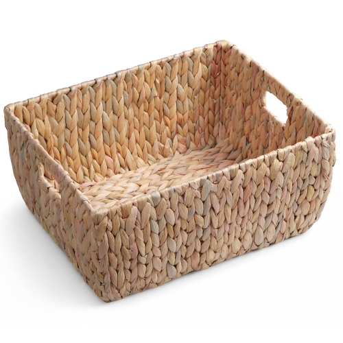 SOLHOME Water Hyacinth Storage Basket with Handles, Handwoven Arrow Weave Organizer Bin for Shelves, Closet, Nursery, or Living Room - Light Brown - Not Specified - Not Specified