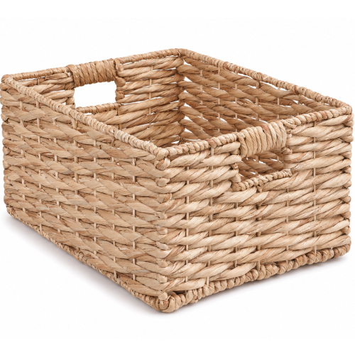 SOLHOME Water Hyacinth Storage Basket, Natural, 16.9" x 12.6" x 9.1", Handwoven Twisted Weave Basket with Handles – Shelf Organizer, Towel Storage, Living Room Storage - Light Brown - Farmhouse,Traditional - Kitchen