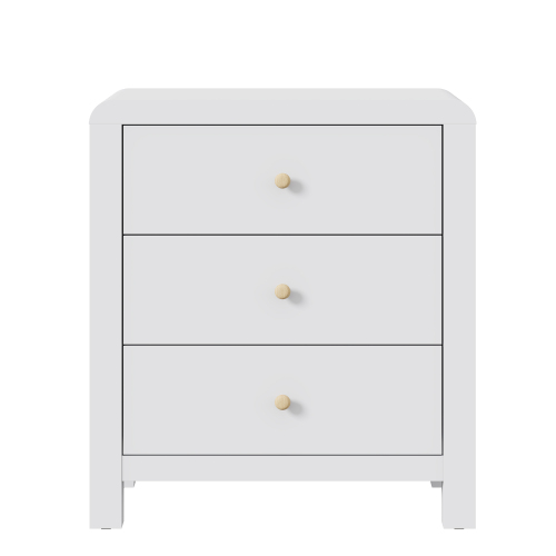 3 Drawer Dresser with Rounded Table Corners, Modern Chest of Drawers, Large Nightstand Side Table, Wood Storage Dressers Organizer for Bedroom, Living Room, Entryway, White - Particle Board+MDF - MDF - 3 Drawers - Easy Assembly - Bedside Cabinet - Lacquer